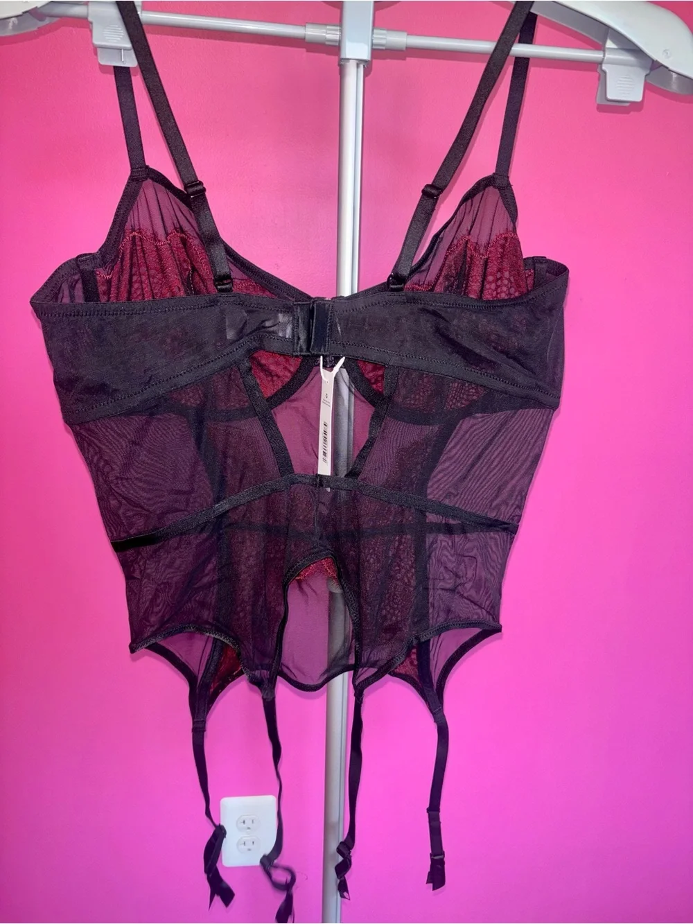 Adore Me Black & Red lace Charlie Bustier with matching panty NWT! Size 38D, XL - Picture 4 of 9